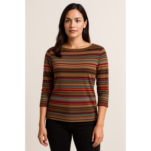 Lauren Ralph Lauren Striped Top Small Suede Trim Classic Heritage Old Money - Picture 1 of 8